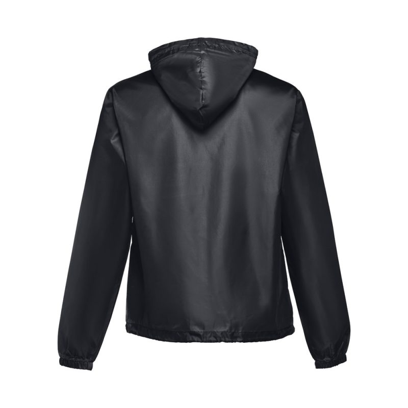 Black hooded jacket with back view