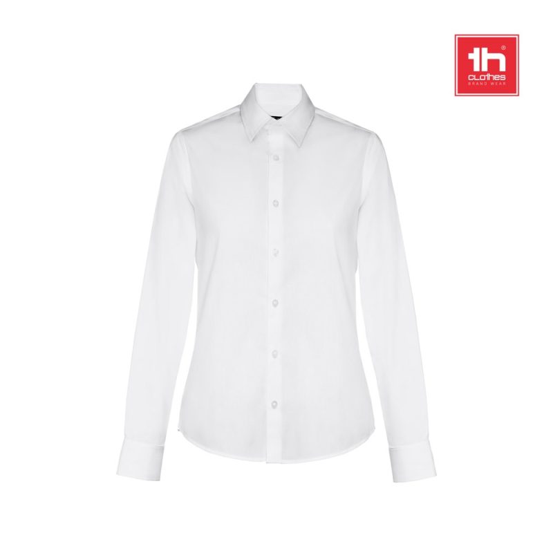 White long-sleeve shirt on display.