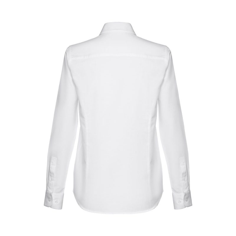 Back view of white long-sleeve shirt
