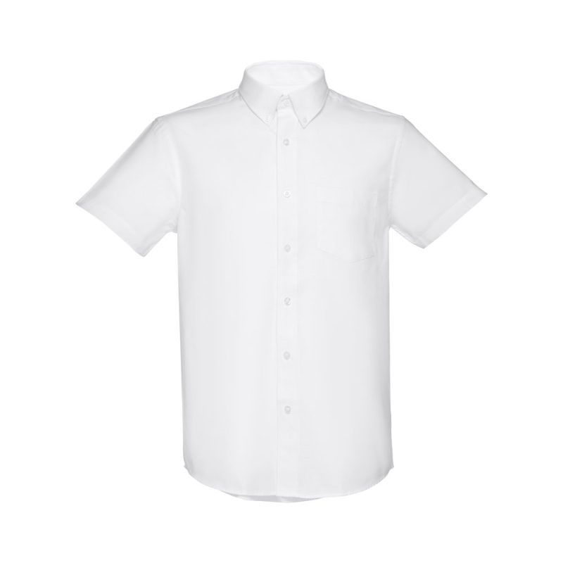White short-sleeved shirt with buttons.