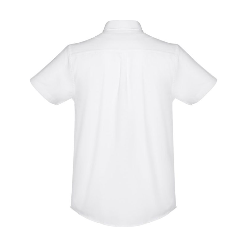 Back view of white short-sleeve shirt
