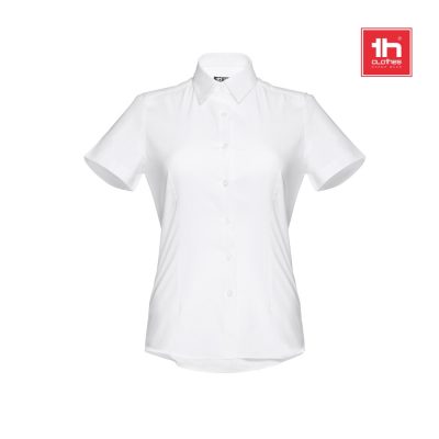 White short-sleeve shirt with brand logo.
