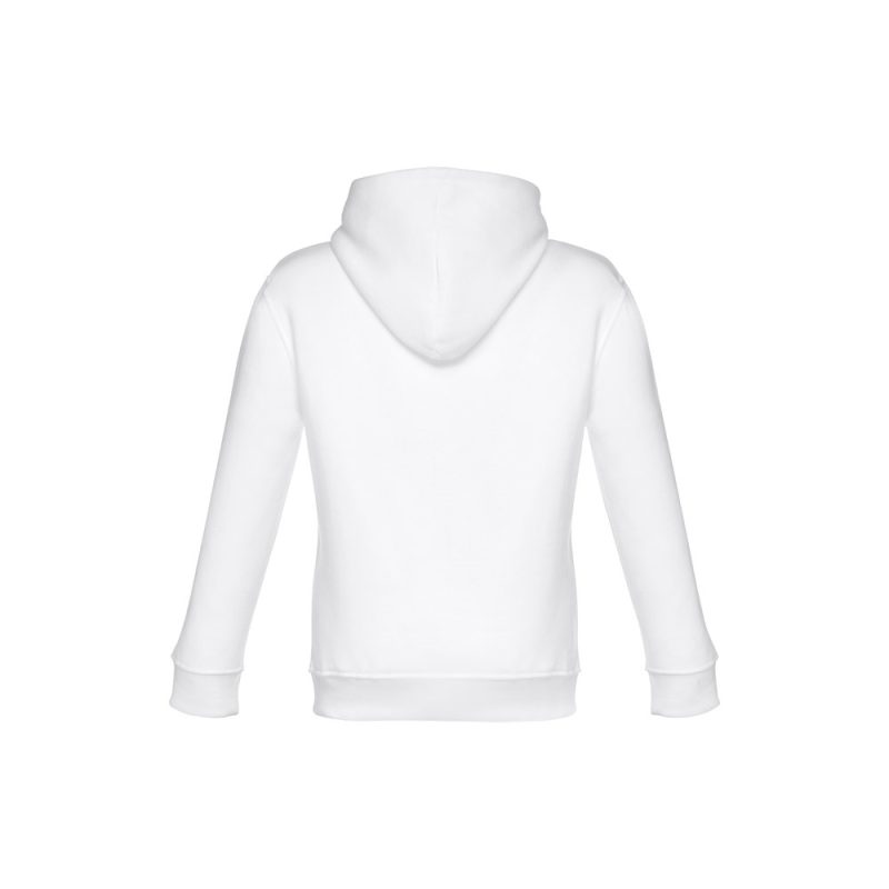 Back view of plain white hoodie.