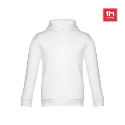White hoodie with front pocket and logo