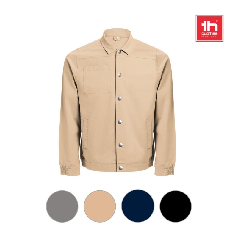 Beige jacket with four colour options displayed.