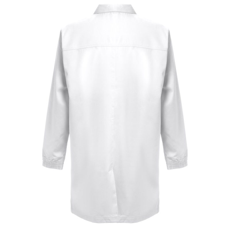 Back view of a white long-sleeve coat.