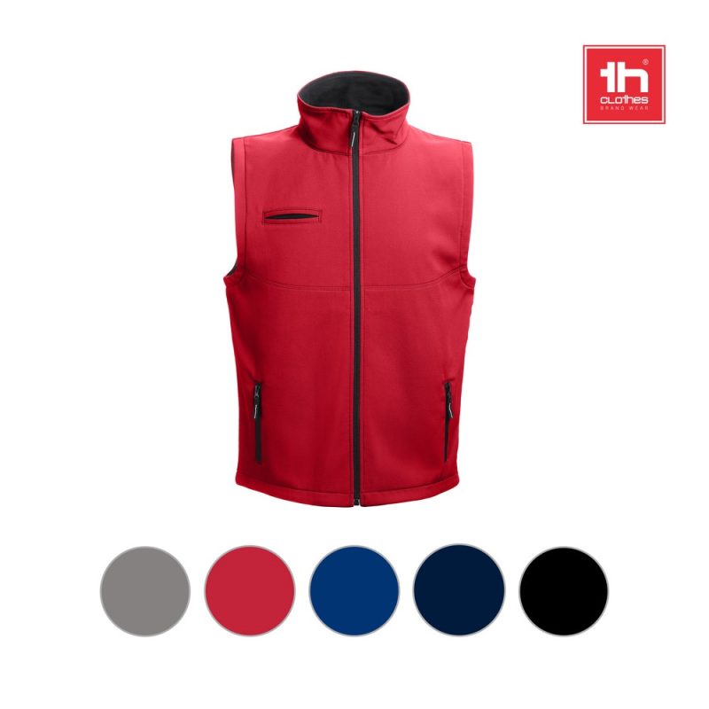 Red softshell vest with five colour options.