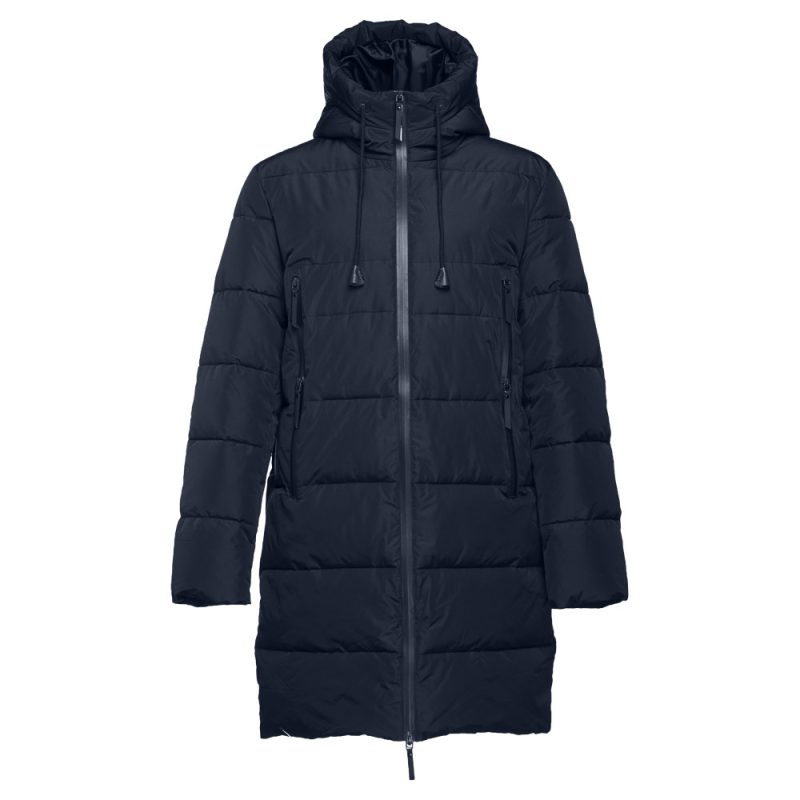 Dark blue winter parka with hood