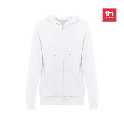 White hoodie with zip and drawstrings