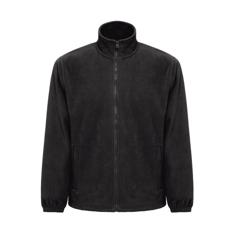 Black fleece jacket with zip closure