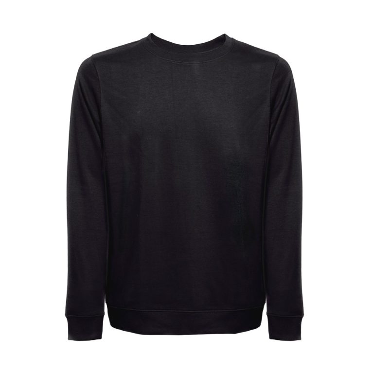 Black long-sleeve crew neck sweatshirt.
