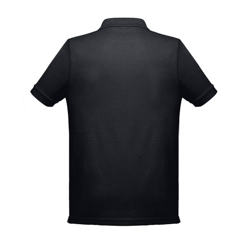 Back view of black polo shirt