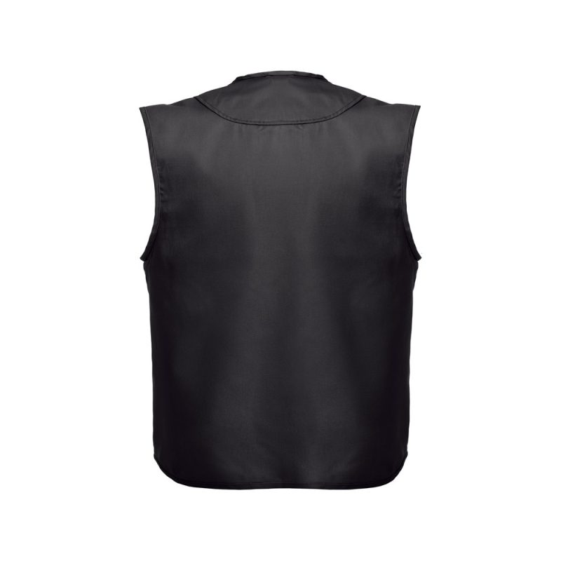 Back view of a black sleeveless jacket