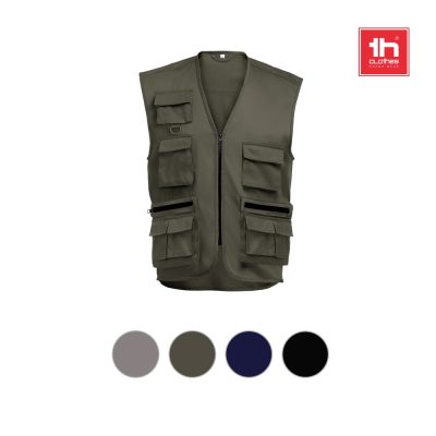 Khaki multi-pocket vest with zip closure