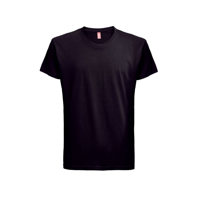 Black cotton T-shirt on white background.
