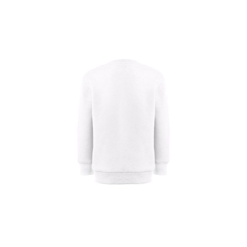 Plain white sweatshirt, back view.