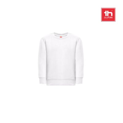 Plain white sweatshirt with red logo.
