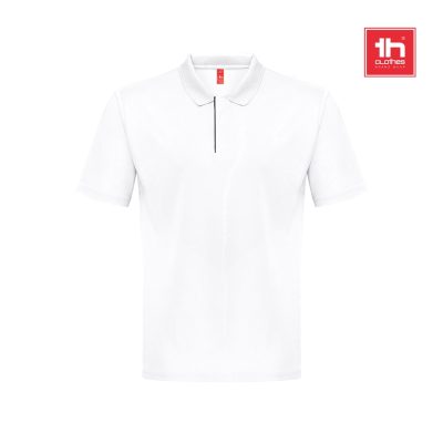 White short-sleeve polo shirt with collar.