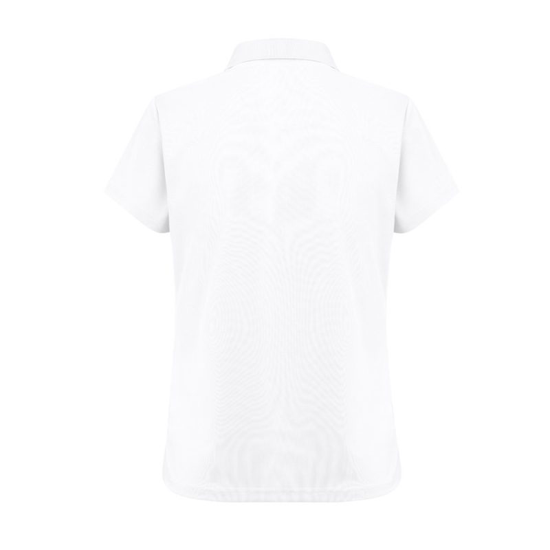 Back view of plain white polo shirt