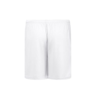 Back view of plain white shorts.