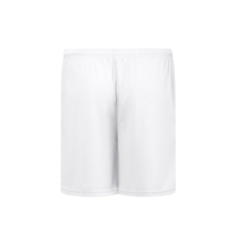 Back view of plain white shorts.