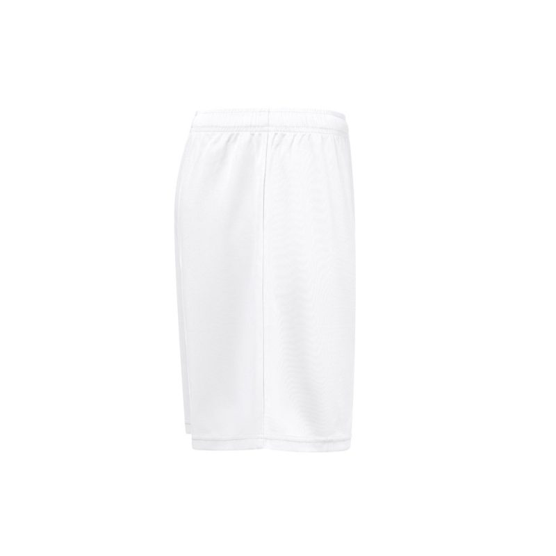 White athletic shorts with elastic waistband.
