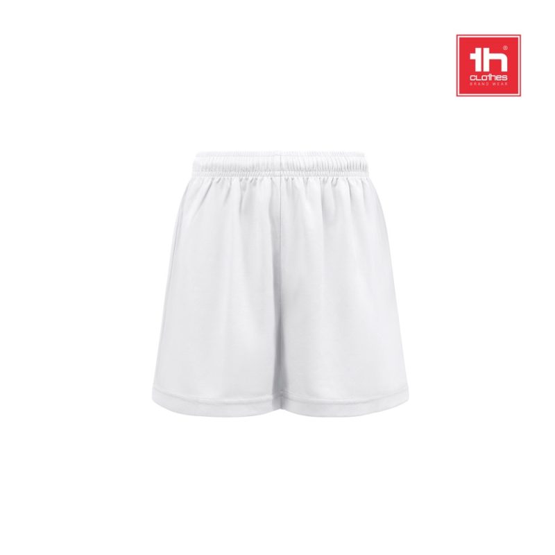 White sports shorts with logo on top right.