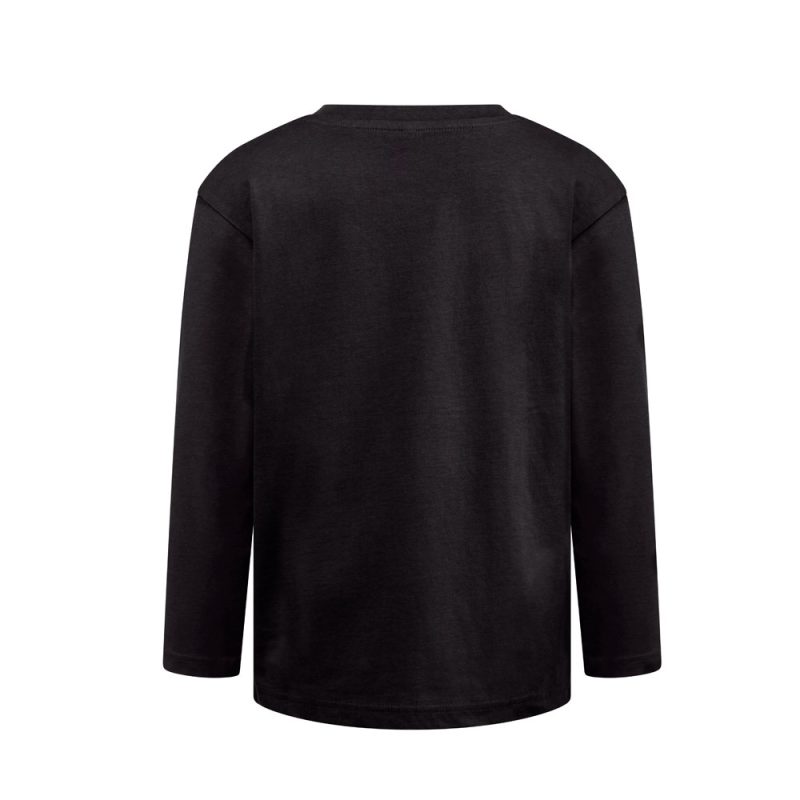 Black long-sleeve shirt, back view.