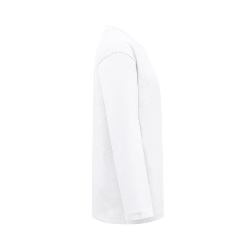 Side view of plain white long-sleeve t-shirt