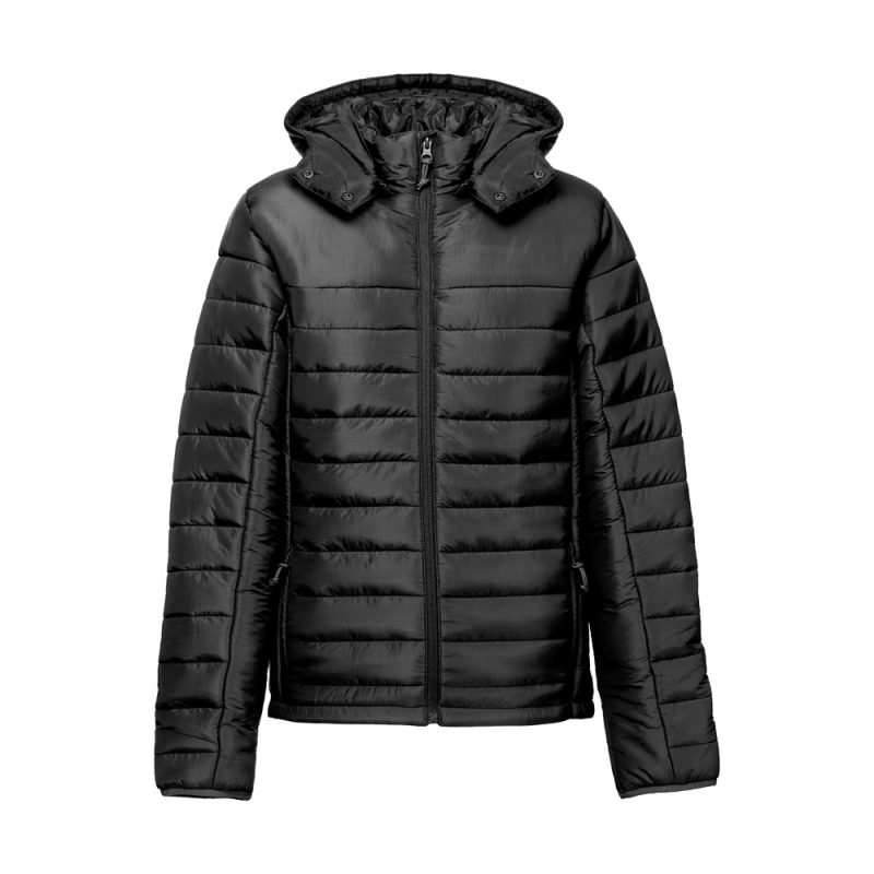 Black quilted jacket with hood