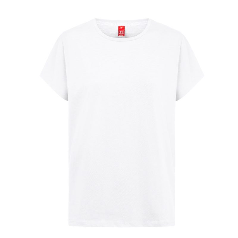 Plain white T-shirt with red tag
