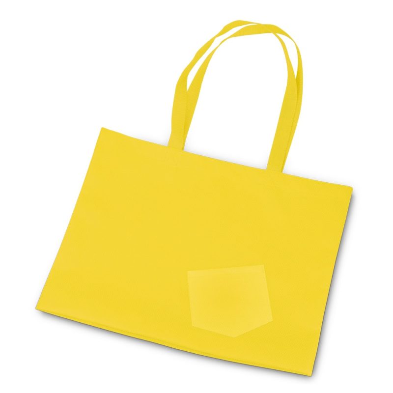 Yellow tote bag with handles and pocket