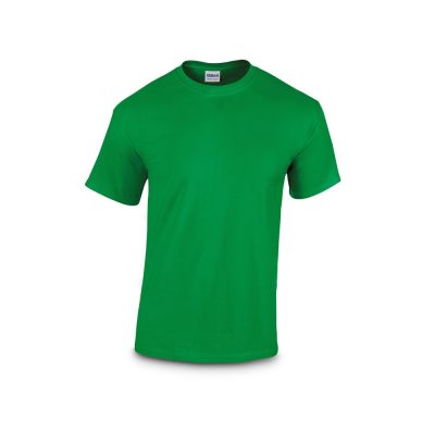 Plain green T-shirt on white background.
