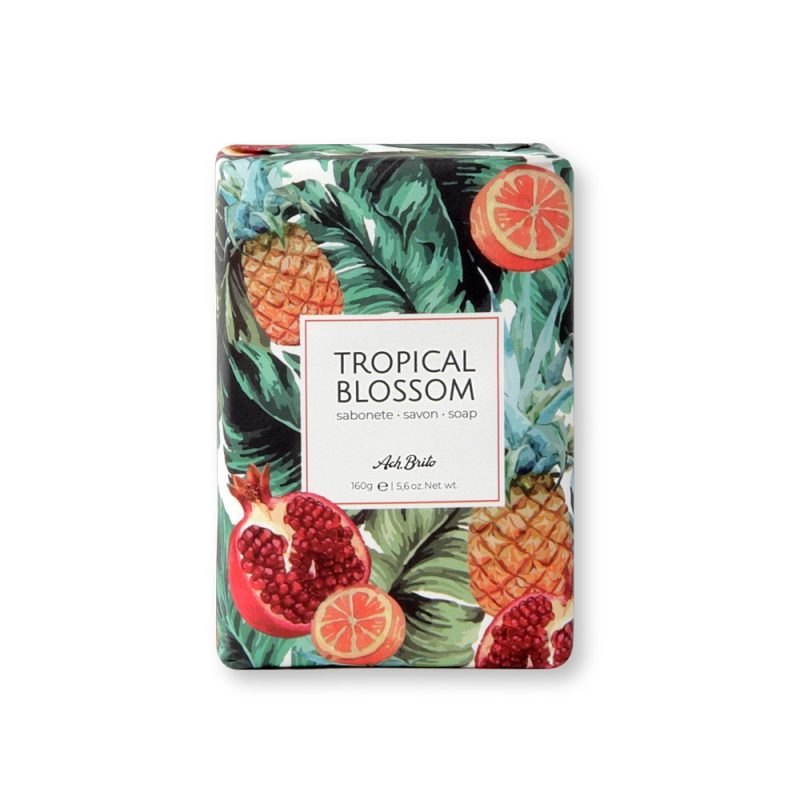 Tropical Blossom soap with fruit design packaging.