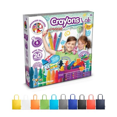 Crayons Lab activity kit with colourful crayons and bags.