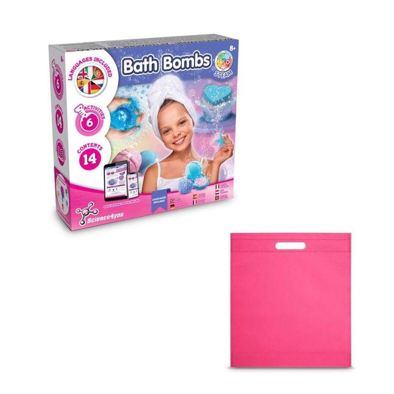 Bath bomb kit with pink carry bag included.