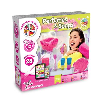 Perfumes and soaps science kit for kids, multilingual.