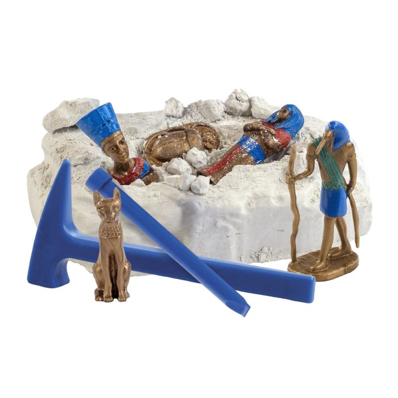 Egyptian god figures with excavation tools.