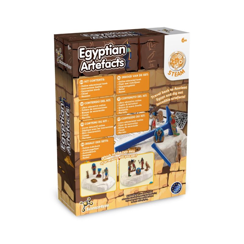Educational kit on exploring Egyptian artefacts for kids.