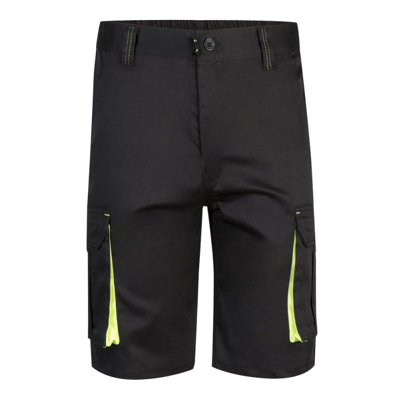 Black cargo shorts with neon details