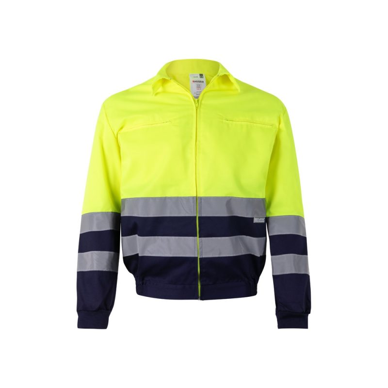 High-visibility jacket with reflective stripes