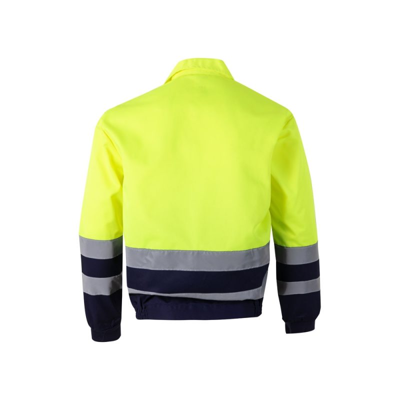 Bright yellow high-visibility jacket with reflective stripes.