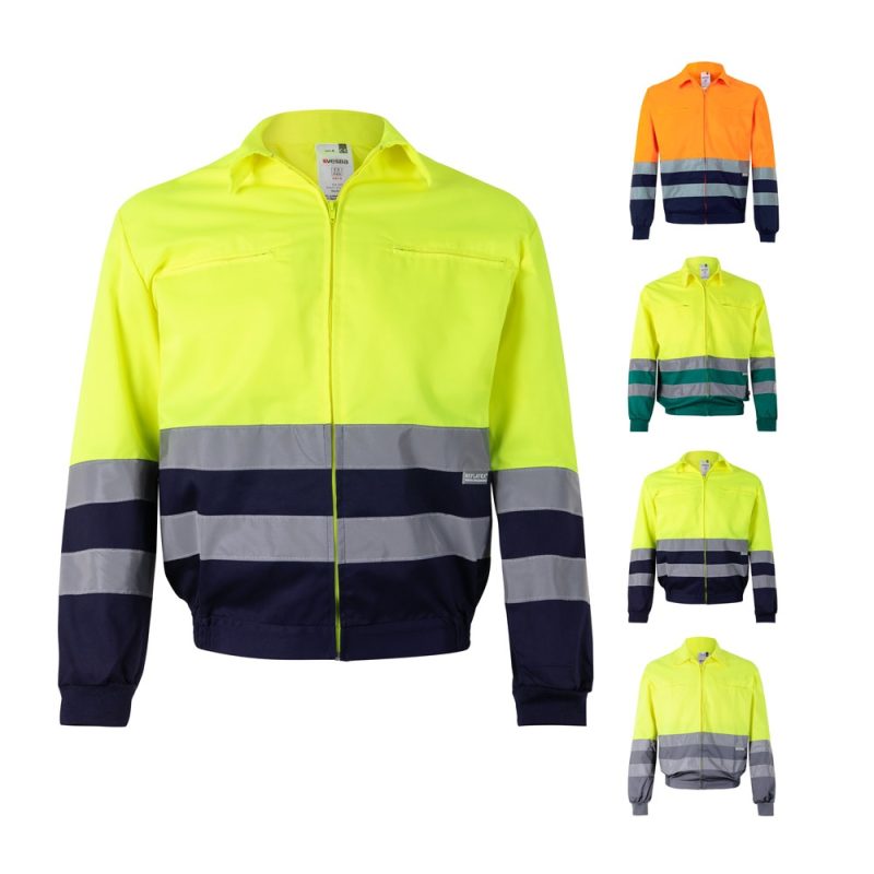 High-visibility work jackets in various colours.