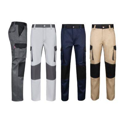 Four pairs of multi-coloured work trousers.