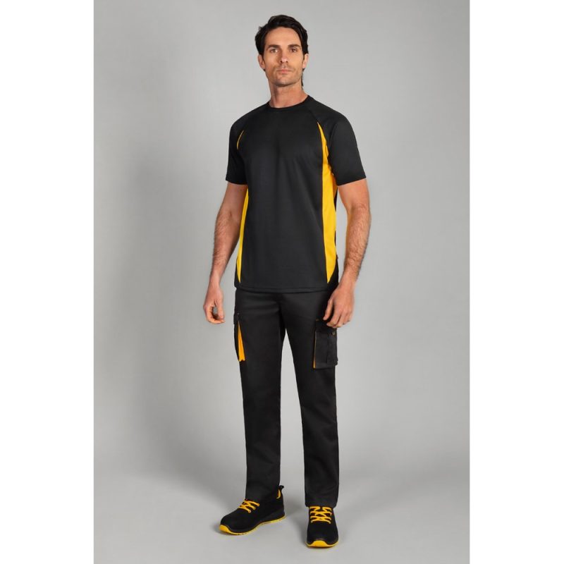 Man wearing black and yellow sportswear set