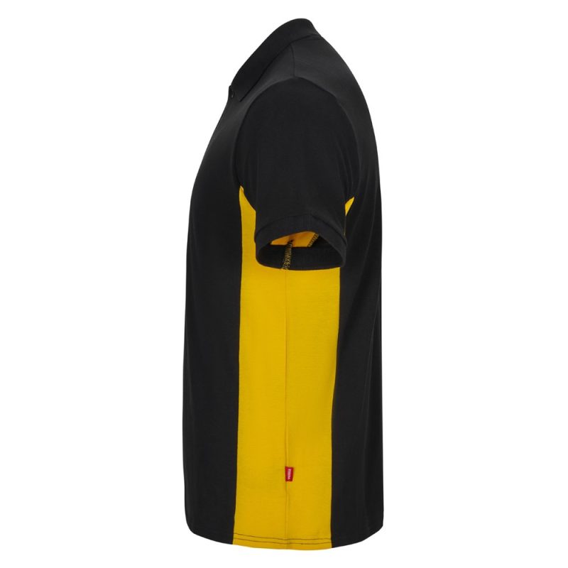 Black and yellow polo shirt, side view