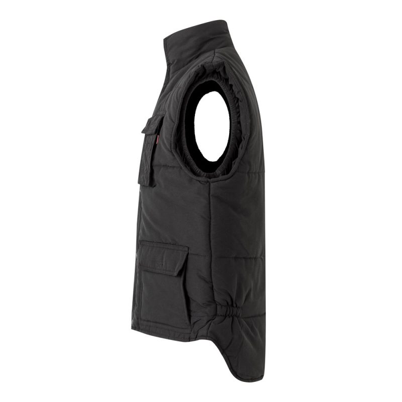 Black sleeveless padded jacket side view