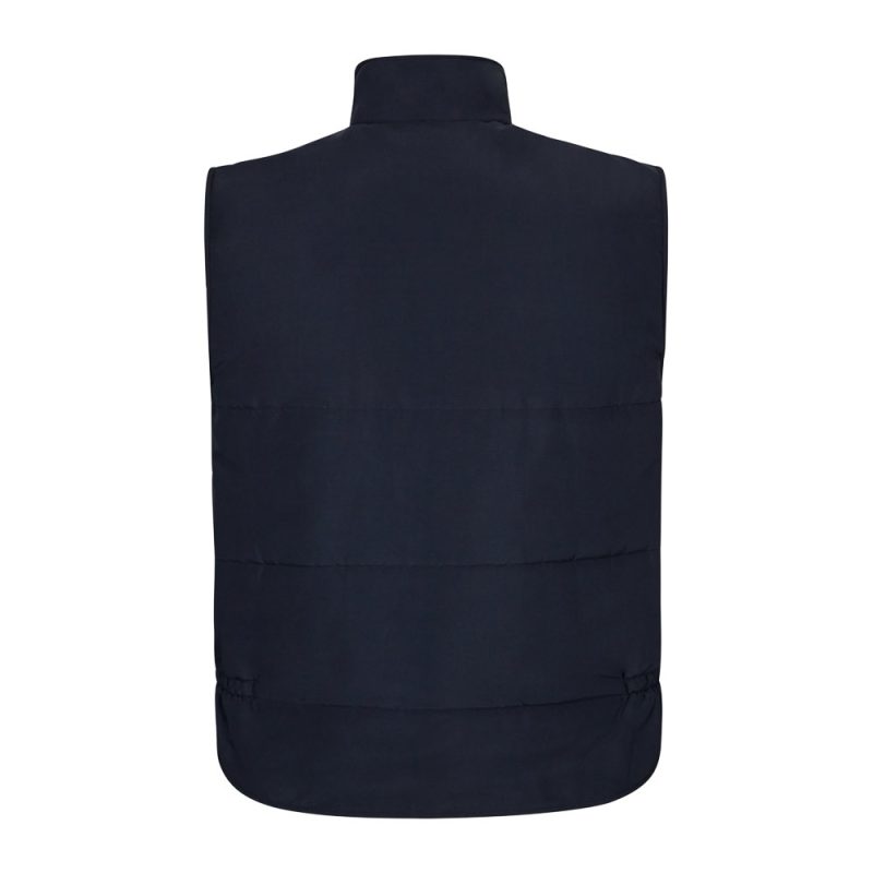 Back view of a black quilted gilet.