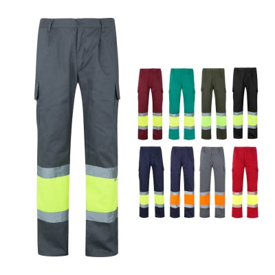 High-visibility work trousers in various colours.
