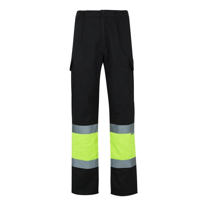 Black and yellow high-visibility work trousers